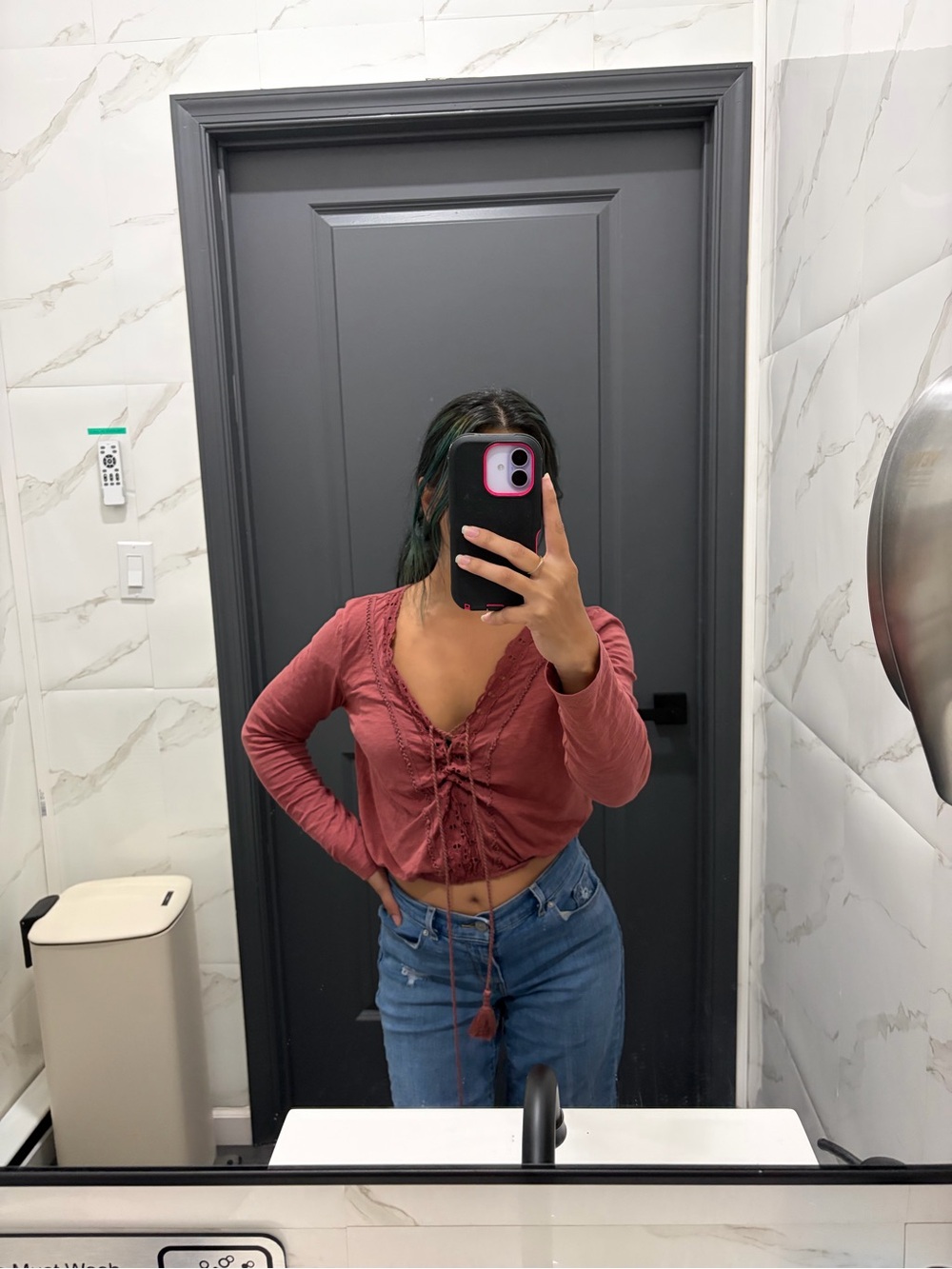 American Eagle Outfitters Rust Lace-Up Cropped Top
